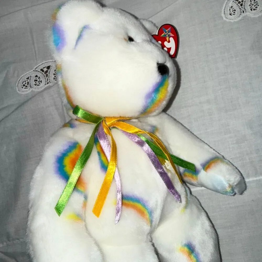 Rare 2002 Ty Beanie Buddy Cheery 15” Rainbow Sun Bear – Mint with Embroidered Ty